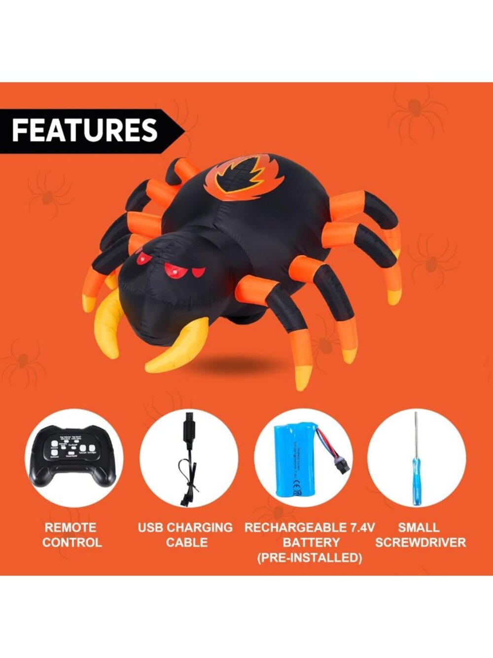 4FT Halloween Inflatable Spider with Remote Control, 360° Rotation & LEDs for - Picture 6 of 8